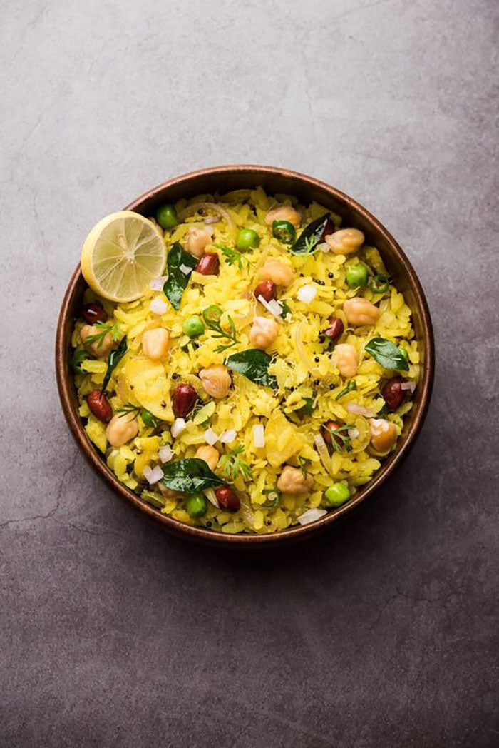Poha with veggies + Peanut chutney