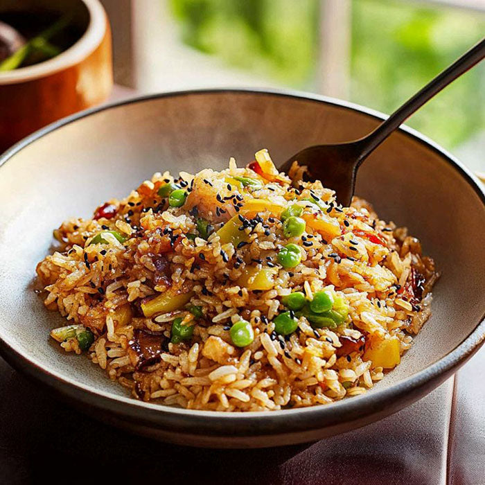 Veg fried rice + veggies in hot garlic sauce